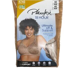 Playtex 18‎ Hour Bra Wirefree Ultimate Lift True Support 42C 4745 Natural Soft